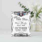 Calaveras Sugar Skull & Flourishes Save the Date Announcement Postcard (Standing Front)
