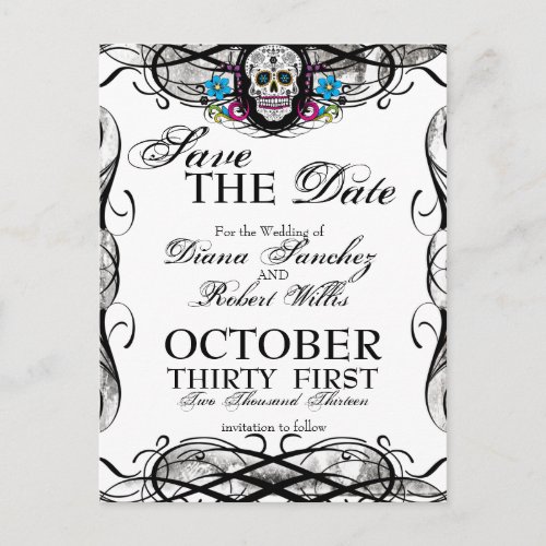 Calaveras Sugar Skull  Flourishes Save the Date Announcement Postcard