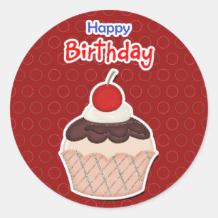 Calcomanía - Cupcake - Happy Birthday Classic Round Sticker