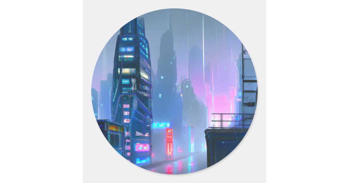 Calcomania Cyberpunk City Classic Round Sticker | Zazzle