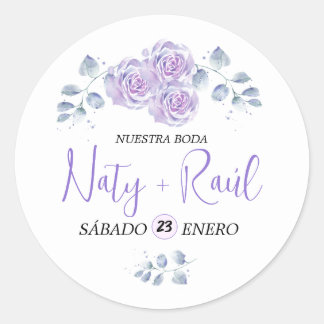 Calcomanía Floral en Tonos Lilas Classic Round Sticker