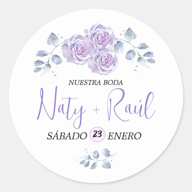 Calcomanía Floral en Tonos Lilas Classic Round Sticker (Front)