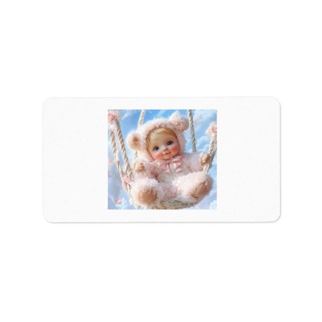 CalcomaníaSticker. 3D baby pink plush with floral  Label (Front)