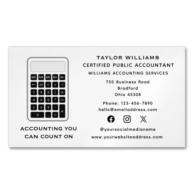 Calculator Accountant Money Acutuary Social Media Business Card Magnet (Front)