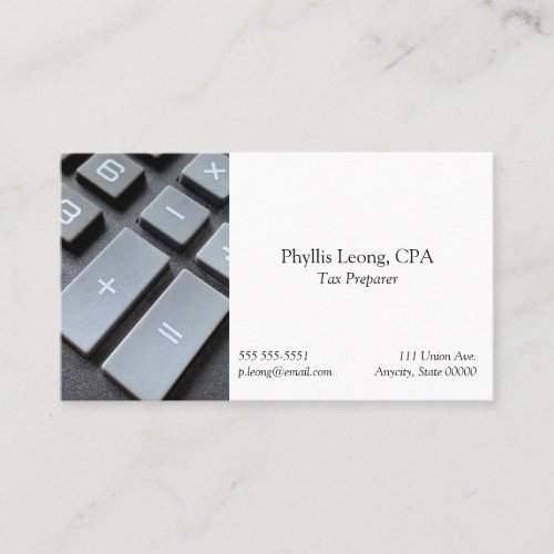 Calculator keys closeup business card