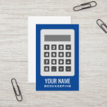 Calculator logo bookkeeper business card template<br><div class="desc">Calculator logo bookkeeper business card template. Modern visit card with blue or custom background color. Great for professional bookkeeping,  certified accountant,  math tutor,  teacher,  tax preparer,  CPA,  coach,  student help,  office assistant,  seller,  buyer,  importer,  exporter etc.</div>