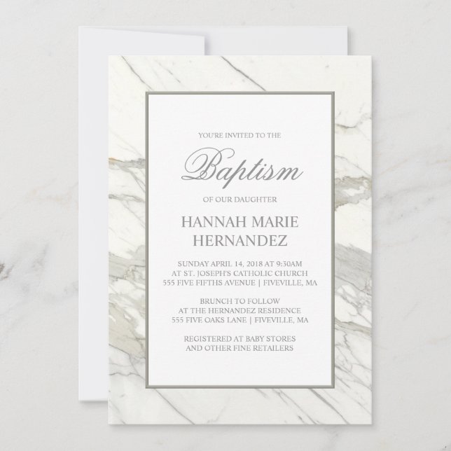 Calcutta Marble Elegant Baptism Invitation (Front)