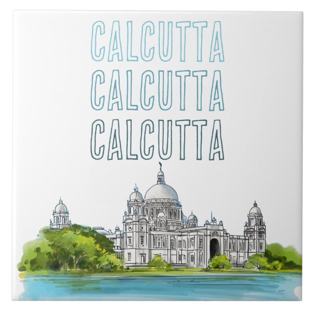 Calcutta "Victoria Memorial" Kolkata Bengali Ceramic Tile (Front)