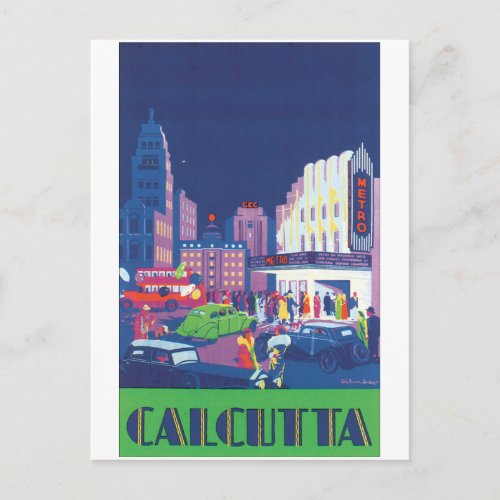 Calcutta Vintage Travel Poster Postcard