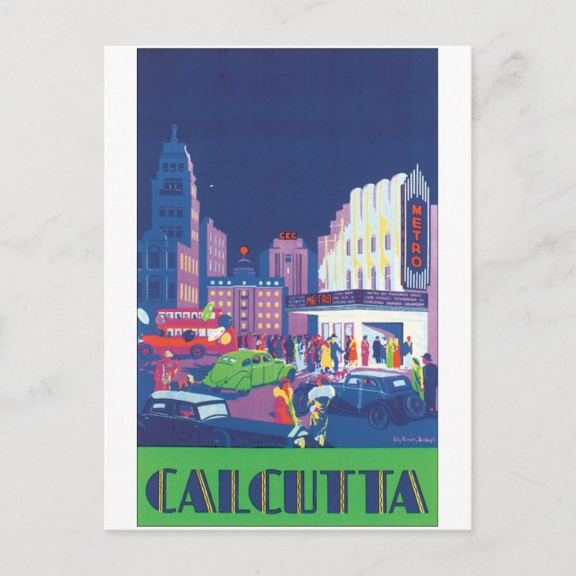 Calcutta Vintage Travel Poster Postcard (Front)
