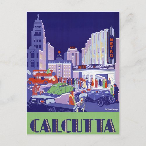 Calcutta Vintage Travel Poster Restored Postcard