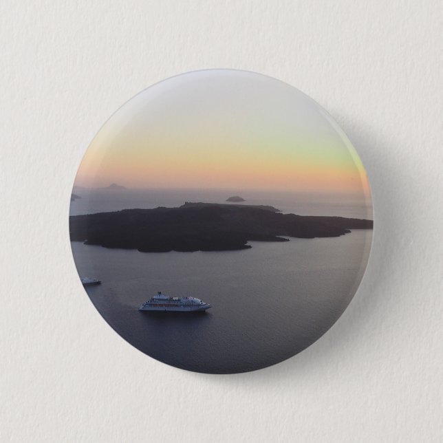 Caldera (center of volcano) in Santorini, Greece Pinback Button (Front)