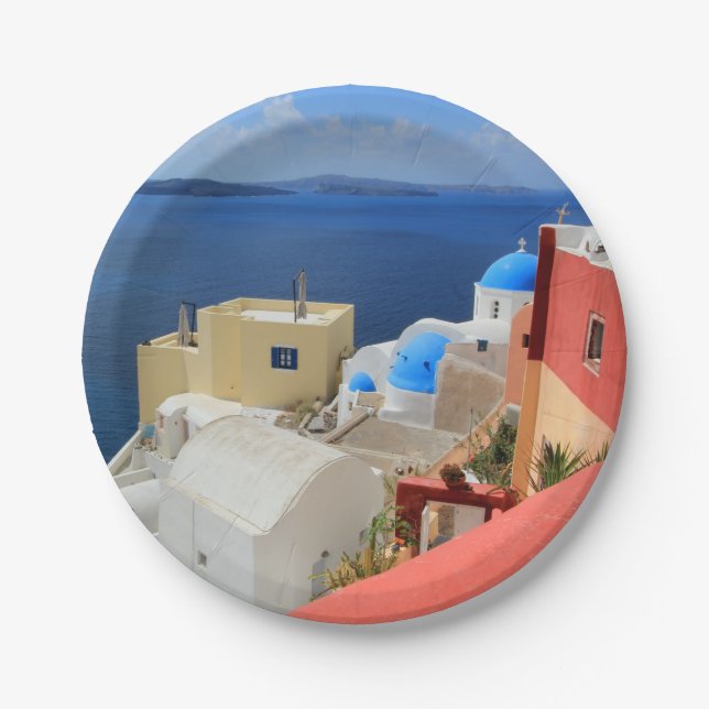 Caldera, Oia, Santorini, Greece Paper Plates (Front)