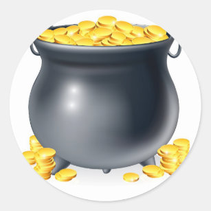 Caldron full of gold coins classic round sticker