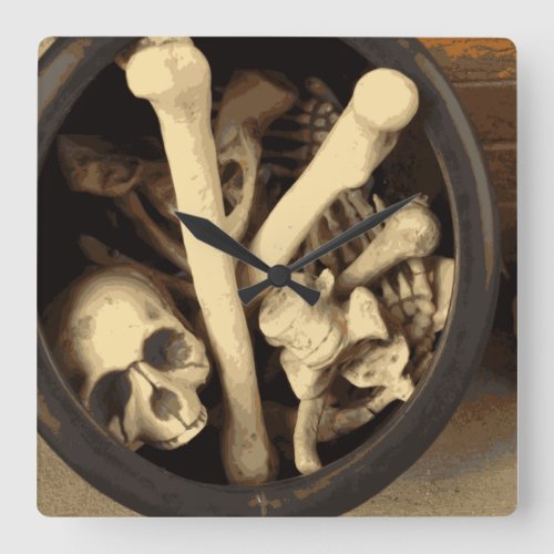 Caldron of bones square wall clock