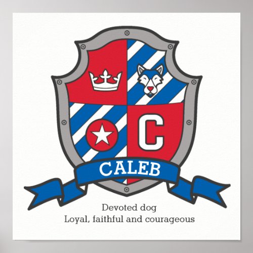 Caleb boys C name meaning red blue crest poster