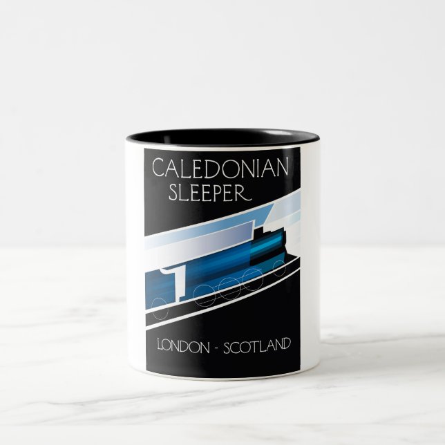 Caledonian Sleeper London Scotland travel poster Two-Tone Coffee Mug (Center)