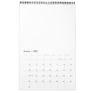 Calendar 17" x 11" Single Page Medium Black