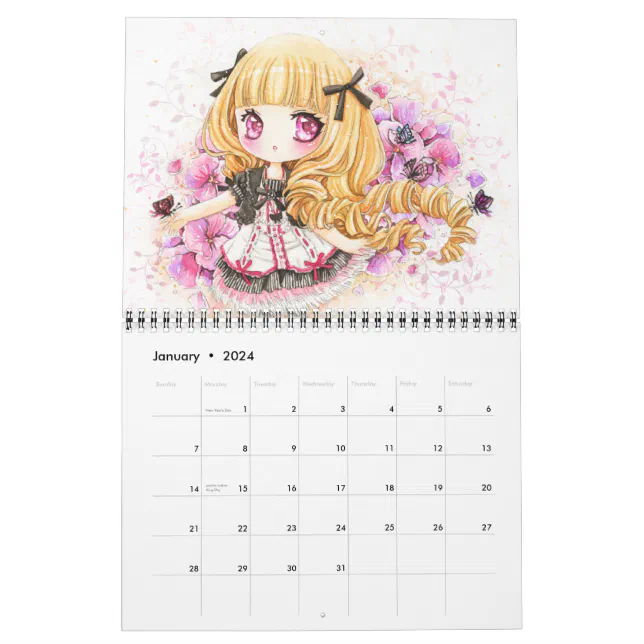 2024 Anime Girl Calendar 12 Month Calendar Spiral Bound 