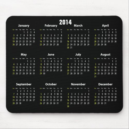 calendar 2014 black color mouse pad