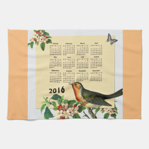 Calendar 2016 with bird kitchen towel
