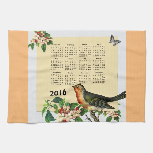 Calendar 2016 with bird kitchen towel