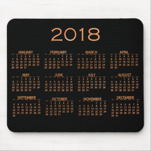 Calendar 2018 Metallic Black Copper Rose Gold Mouse Pad