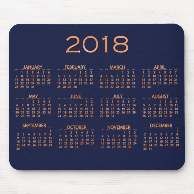 Calendar 2018 Metallic Blue Navy Copper Rose Gold Mouse Pad (Front)
