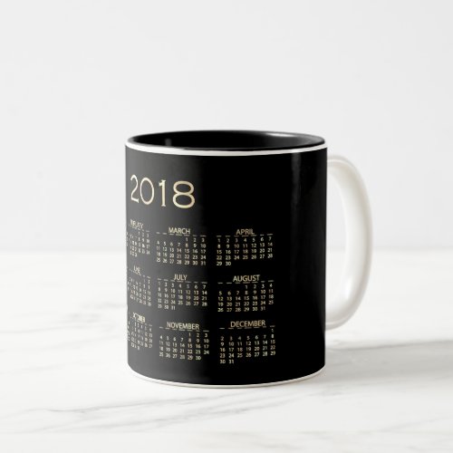 Calendar 2018 Minimal Sepia Gold Black White Two_Tone Coffee Mug