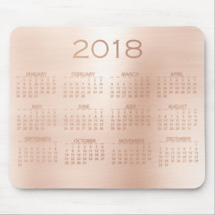 Calendar 2018 Rose Gold Metallic Blush Mouse Pad
