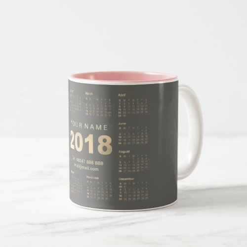 Calendar 2018 Sepia Gold Gray Name Adress Branding Two_Tone Coffee Mug