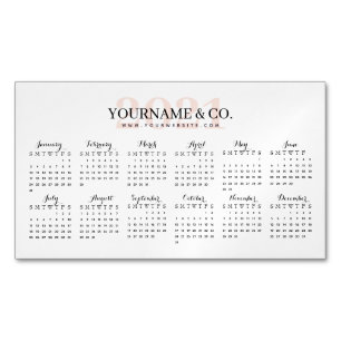Calendar 2021 Business Name Blush Pink White Card Magnet