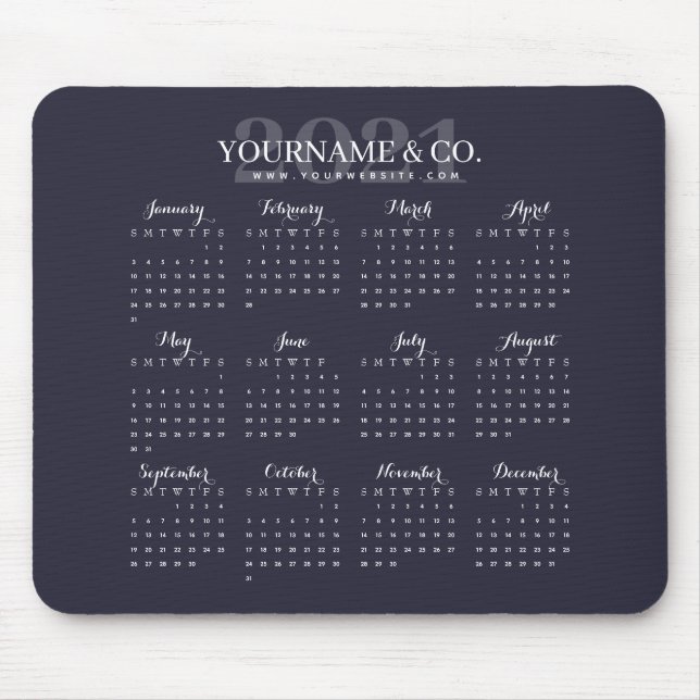 Calendar 2021 Business Name Navy Gray Mouse Pad (Front)