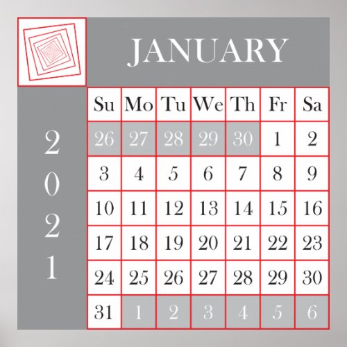 calendar 2021 January Poster