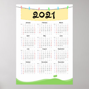 Calendar 2021 Poster - Sunday start