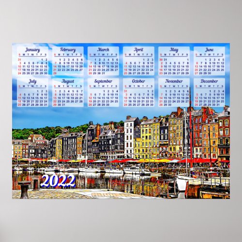 Calendar 2022 Honfleur harbor in Normandy France Poster