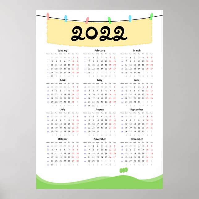 Calendar 2022 Poster - Monday start (Front)