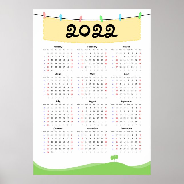Calendar 2022 Poster - Sunday start (Front)