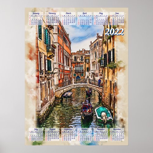 Calendar 2022 Venetian canal Italy Poster
