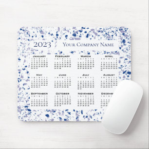 Calendar 2023 Blue White Gray Terrazzo Custom Mouse Pad