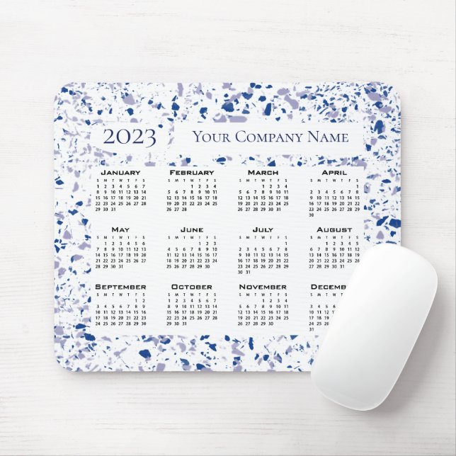 Calendar 2023 Blue White Gray Terrazzo Custom Mouse Pad (With Mouse)