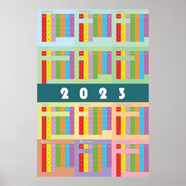 calendar 2023 color days week month poster (Front)