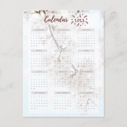 calendar 2023 floral pattern holiday postcard