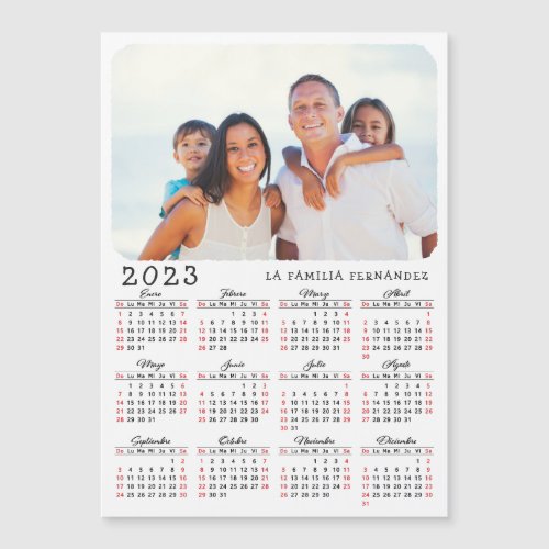 Calendar 2023 in Spanish Family Photo Magnet White