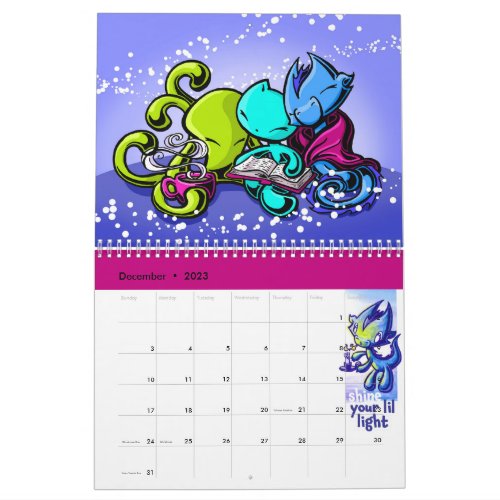 Calendar 2023 Motivational Cat Dragon Octopus