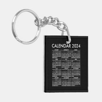 Calendar 2024 Add 1 Photo Keychain Square Black 1 by pixibition at Zazzle
