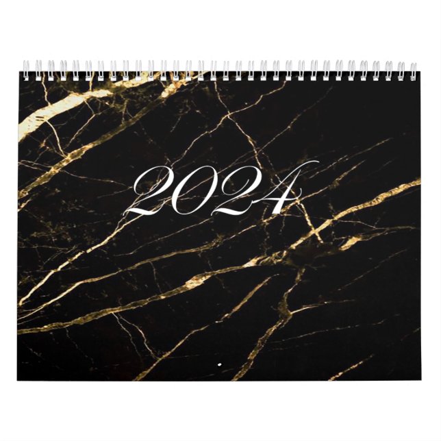 Calendar 2024 black marble pattern with gold (Cover)