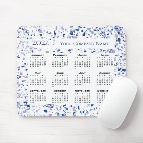 Calendar 2024 Blue White Gray Terrazzo Custom Mouse Pad