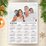 Calendar 2024 in Spanish Family Photo Magnet White<br><div class="desc">This modern minimalist style 2024 magnetic calendar in Spanish for USA (Sunday is the first day of the week) is easy to personalize with your family name and custom photo to create a unique present for your loved ones. The white, black and red design with a colorful photo looks nice...</div>
