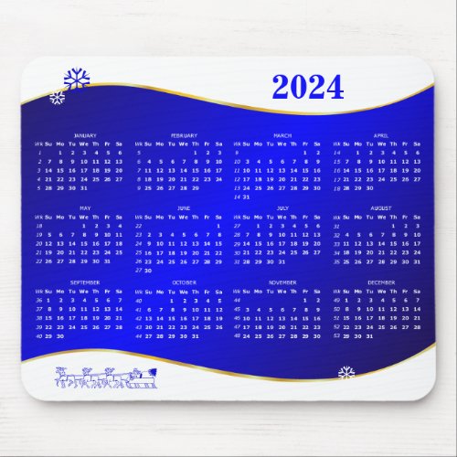Calendar 2024 on blue wave background mouse pad